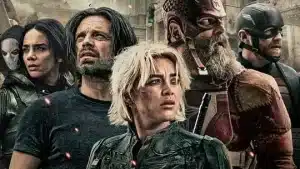 poster thunderbolts* avec Sebastian Stan, David Harbour, Wyatt Russell, Hannah John-Kamen, Florence Pugh, Olga Kurylenko